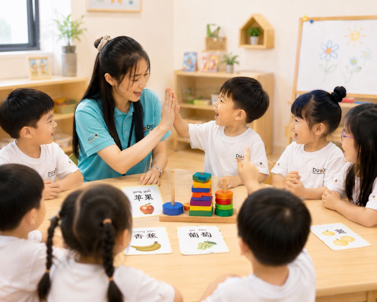 Teacher and child learning moment